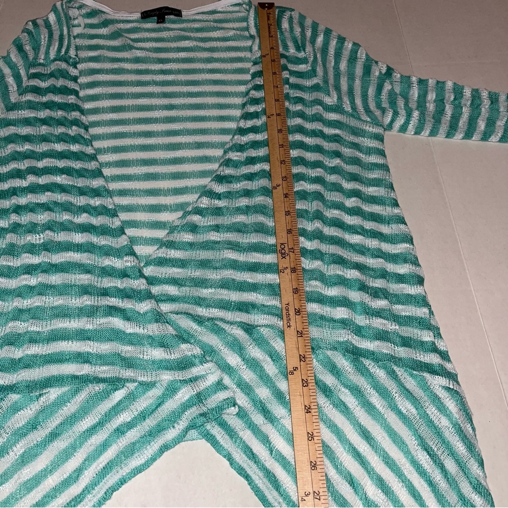 Simply Irresistible Green and White Striped Open Front Cardigan Size 1X - Picture 8 of 10
